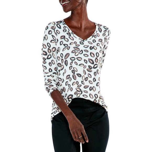 NIC+ZOE Tossed Neutrals Abstract-Print Tee - NWT - Size Medium - Picture 1 of 2